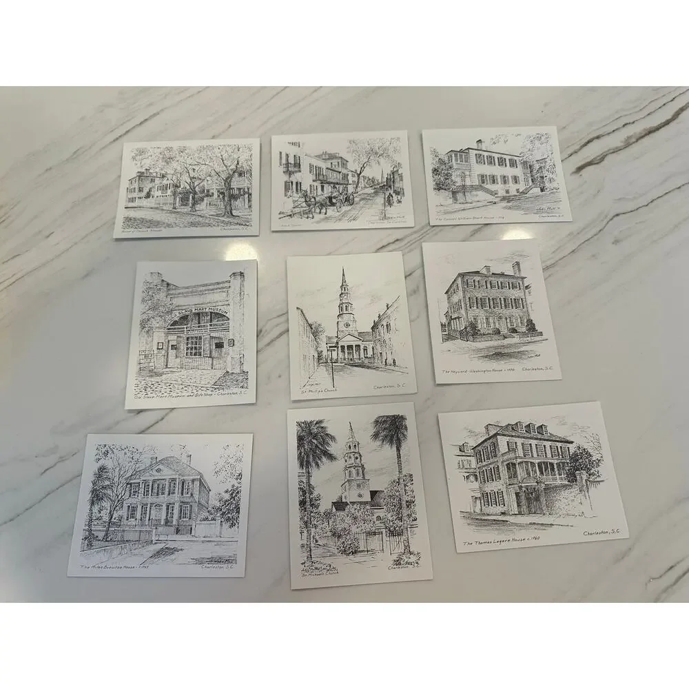 Vintage Charleston Sketches John Moll Note Cards Heritage Art 9 Cards Boxed Set
